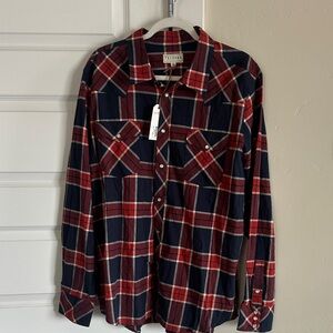 Tecovas Men's Casual Red and Blue Plaid Shirt